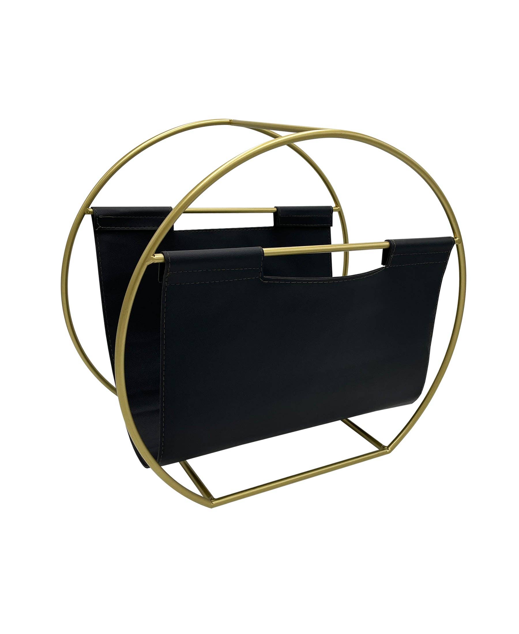 DesignStyles Home - Wholesale Magazine Rack - Becki Owens Gold-Colored Metal and Leather Magazine Holder2