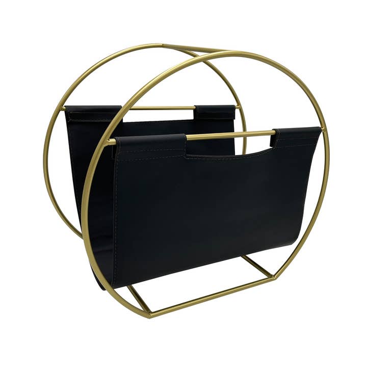 DesignStyles Home - Wholesale Magazine Rack - Becki Owens Gold-Colored Metal and Leather Magazine Holder2