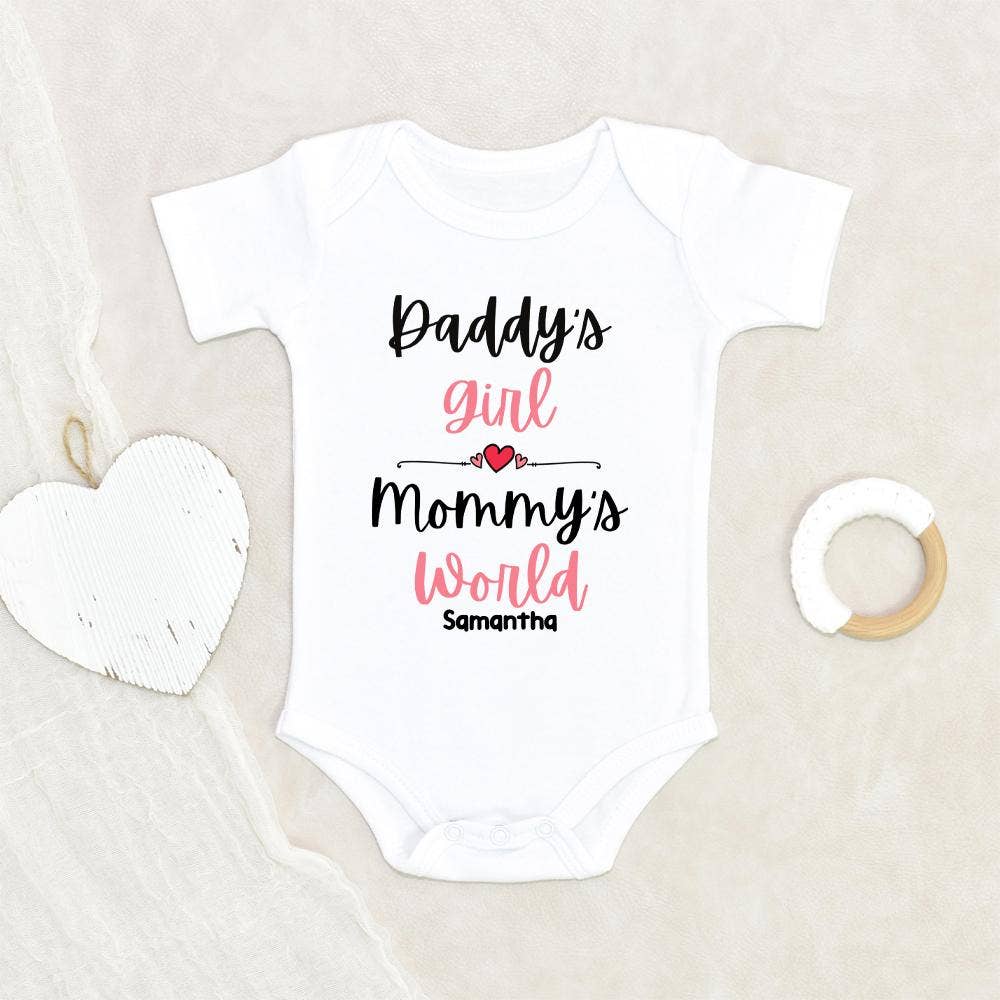 NewBabyWishes - Wholesale Bodysuit (Non-Footed) - Baby - Personalized Baby Onesie - Custom Baby Girl Onesie - Daddy's Girl and Mommy's World Onesie - Baby Girl Onesie - New Mom Gift - New Dad Gift1