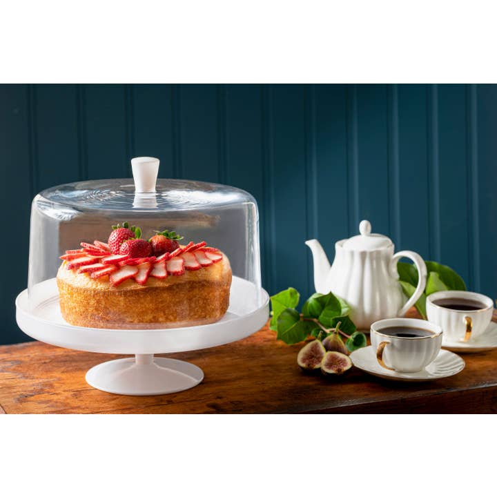 Barski - Wholesale Cake stand - Opal White Cake Stand and Large Dome with White Knob, 12.4"D4