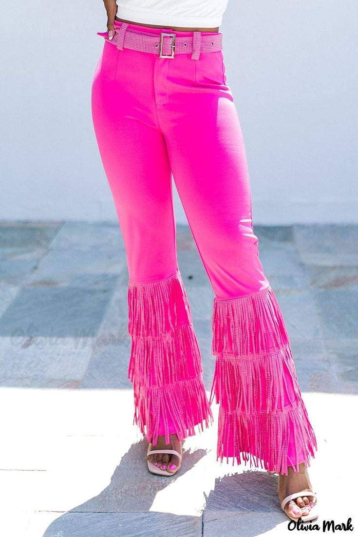 pants with pink fringes high waist flared pants for wholesale on Faire