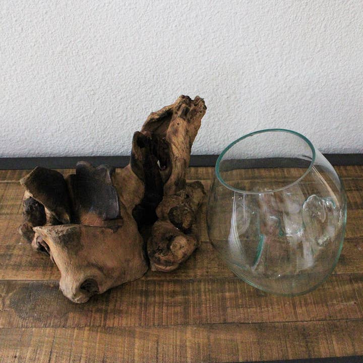 CB Home Collection - Wholesale Decorative Plate/Dish/Bowl - 10" Large Melted Glass Bowl on Driftwood - Each is Unique2