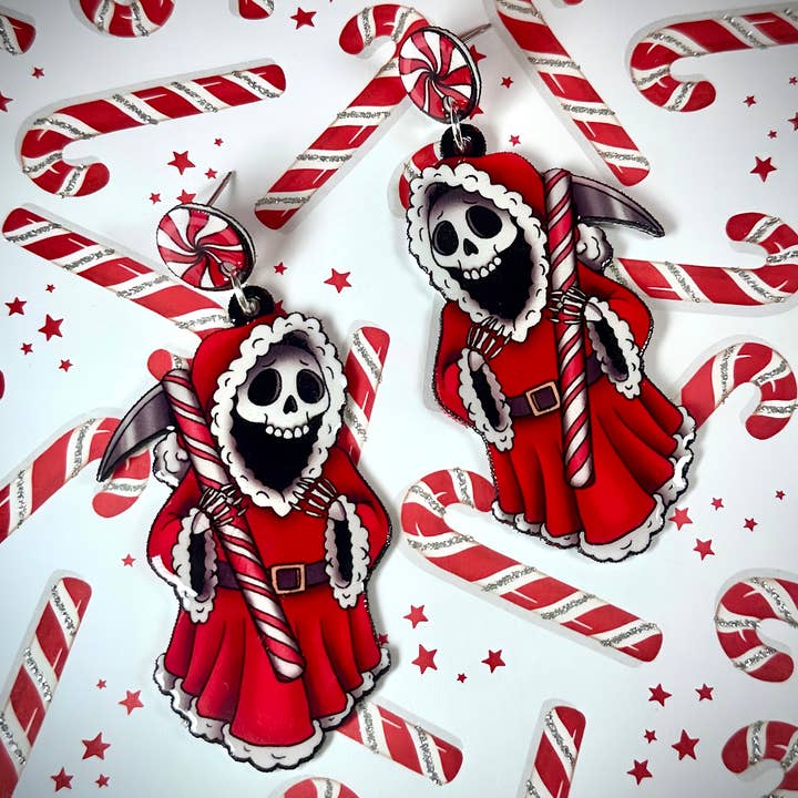 Sea Pixie Designs - Wholesale Dangle Earrings - Grim Reaper Santa Halloween & Christmas Dangle Earrings3