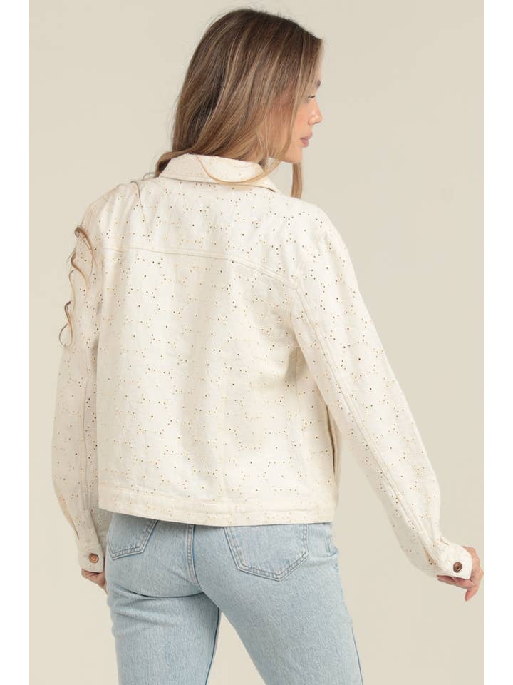 Nostalgia - Wholesale Jacket - Women's - NJC04-EMB EYELET EMBROIDERED BUTTON UP JACKET3