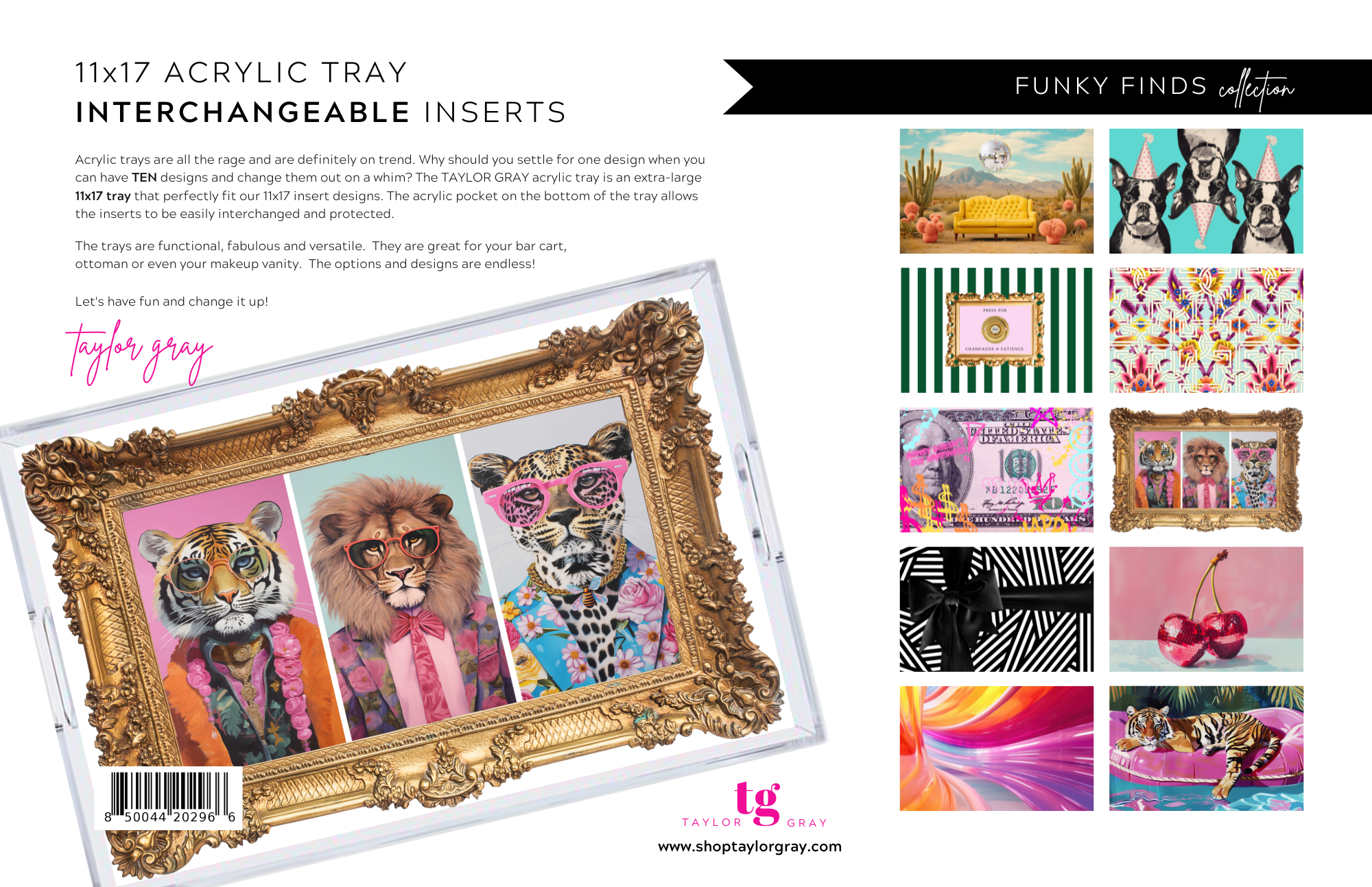 TAYLOR GRAY - Wholesale Decorative Tray - 11x17 FUNKY FINDS insert set of 1011