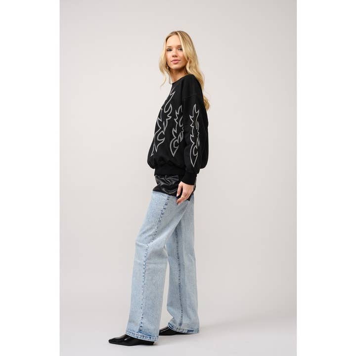 BNS - Wholesale Graphic Sweatshirt - Women's - Western Boots Stitch Long Sleeve Sweatshirt Top3