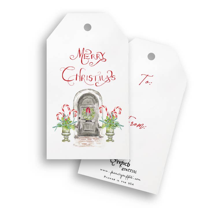 French Graffiti - Wholesale Gift Tag - Christmas Door with Candy Canes Gift Tags | Pack of 4