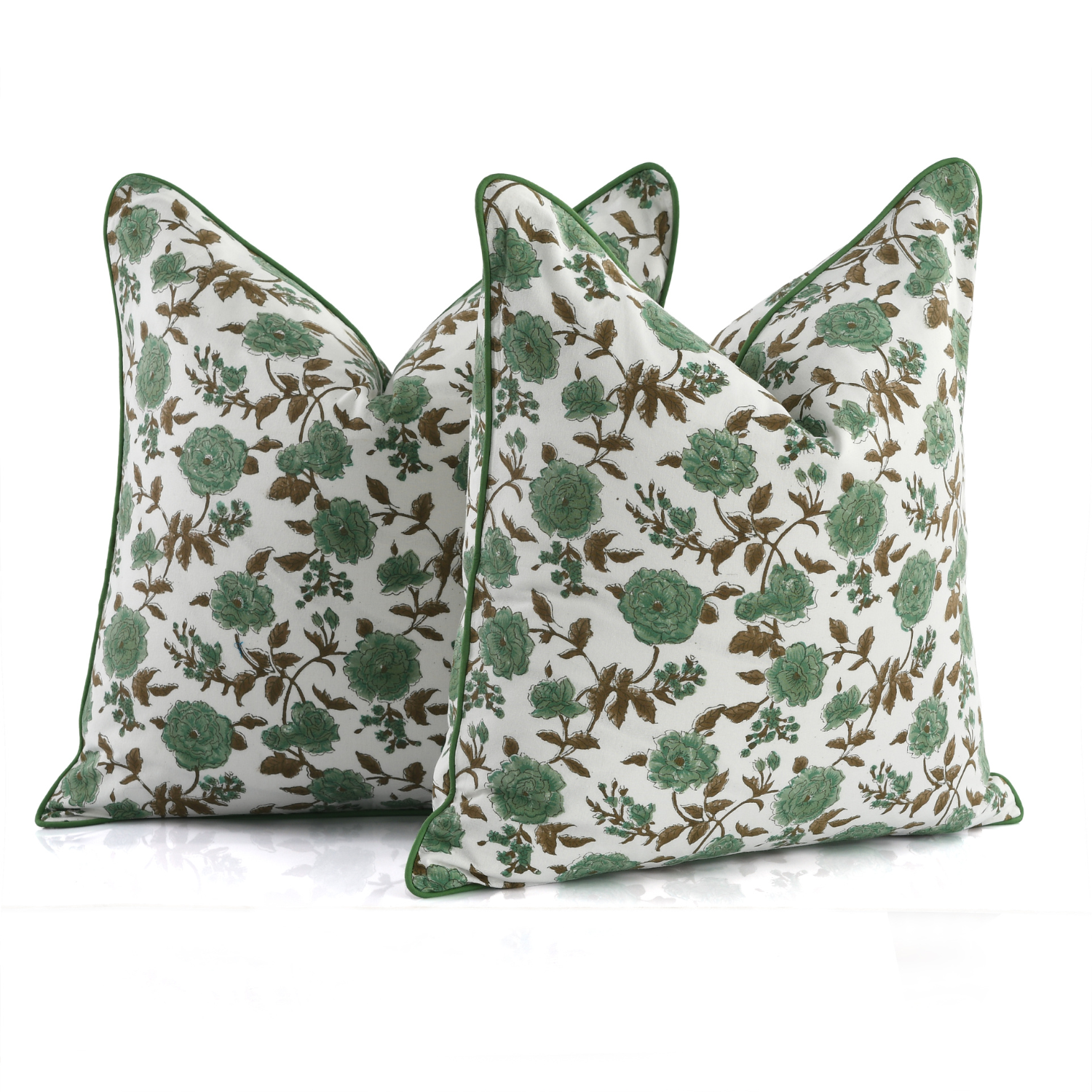 Cotton Print Club - Vente Housse de coussin - Housses de coussin à passepoil - Vert menthe (lot de 2)10
