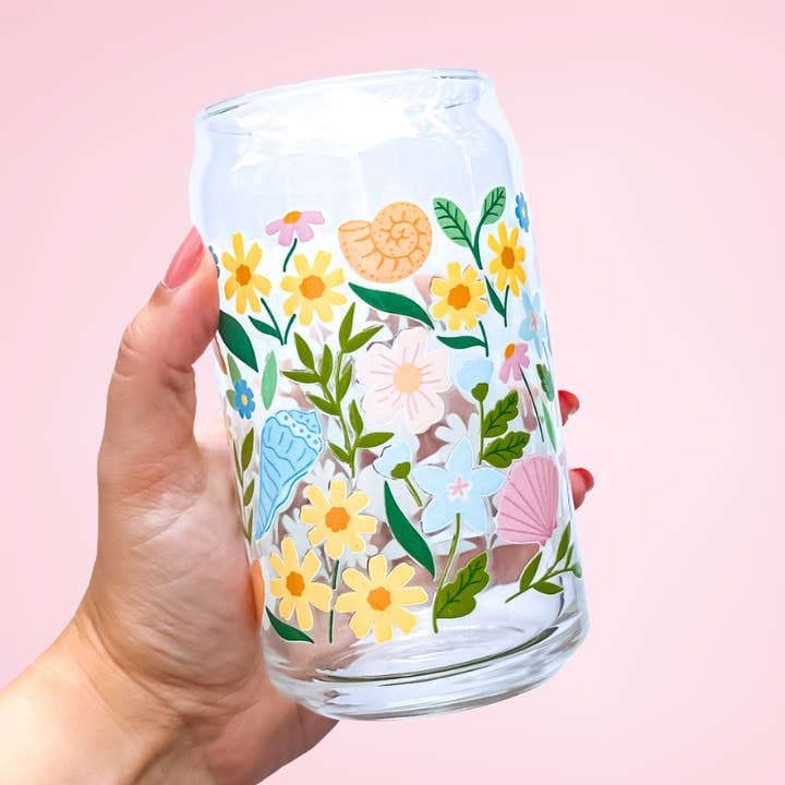 Pétalas e Conchas | Latas de Cerveja de Vidro Libbey Copo de Café Gelado por atacado de Oak Shore Collective LLC