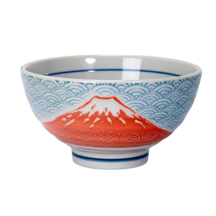 10oz 4.5"Dia x 2.5"H Porcelain Rice Bowl Fujisan Red (5/90) for wholesale by Urban Tokyo