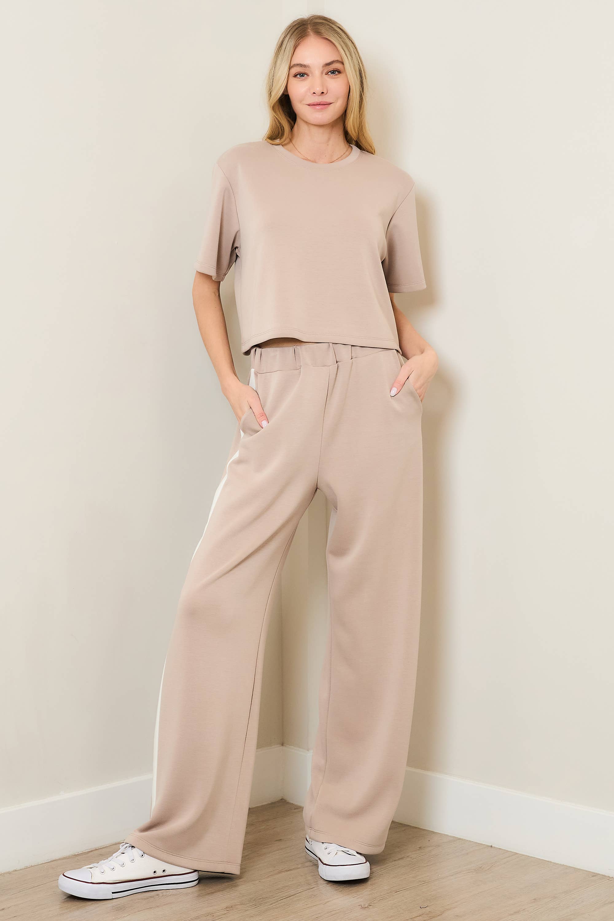 Oat Ivory BUTTERY SOFT CONTRAST PANTS FWMP3741 for wholesale on Faire3