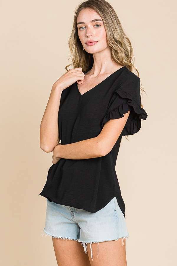 Culture Code - Wholesale Blouse - Women's - CWT1541 - V NECK RUFFLE SHORT SLEEVE TOP2