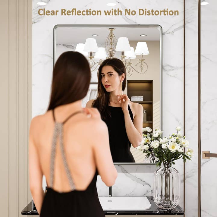 24 By 30 Inch Brushed Nickel Wall Mounted Bathroom Mirror Hangs Horizontally Or Vertically for wholesale on Faire1