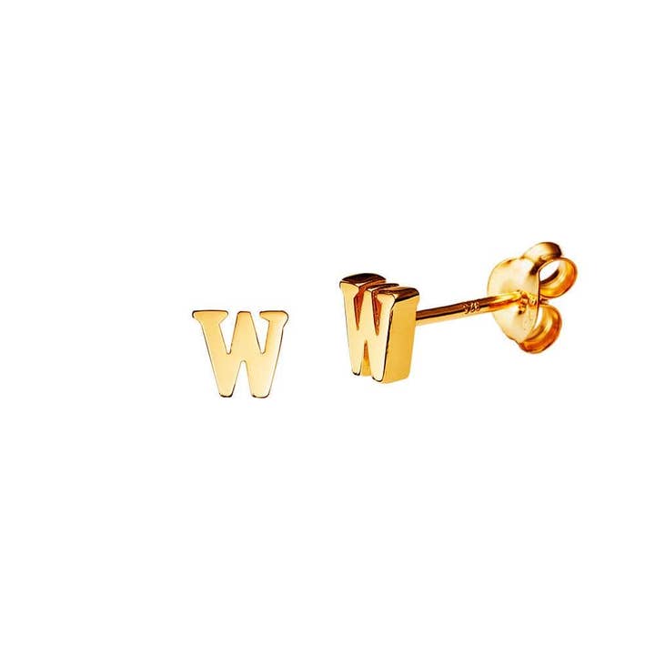 Gold Plated Stud Earring Letter w for wholesale by Juulry