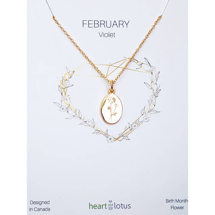 Heart and Lotus Sterling Silver Jewelry - Vente Colliers à pendentif - Collier Fleur de Naissance de Février en Violet + Argent Sterling7