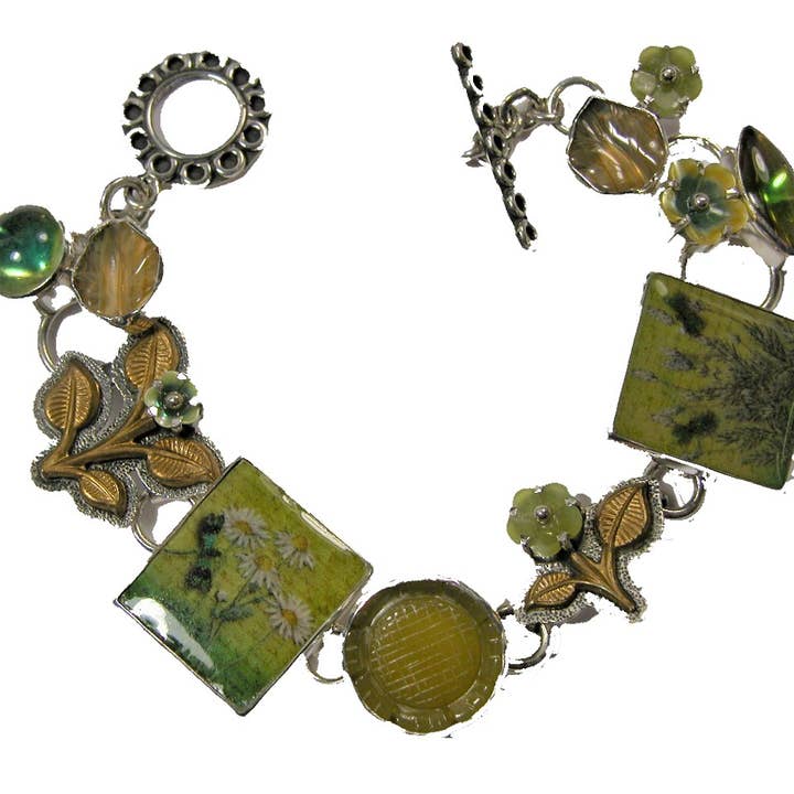 Brazalete de plata de ley con ónix amarillo tallado en mosaico para venta al por mayor de Amy Kahn Russell