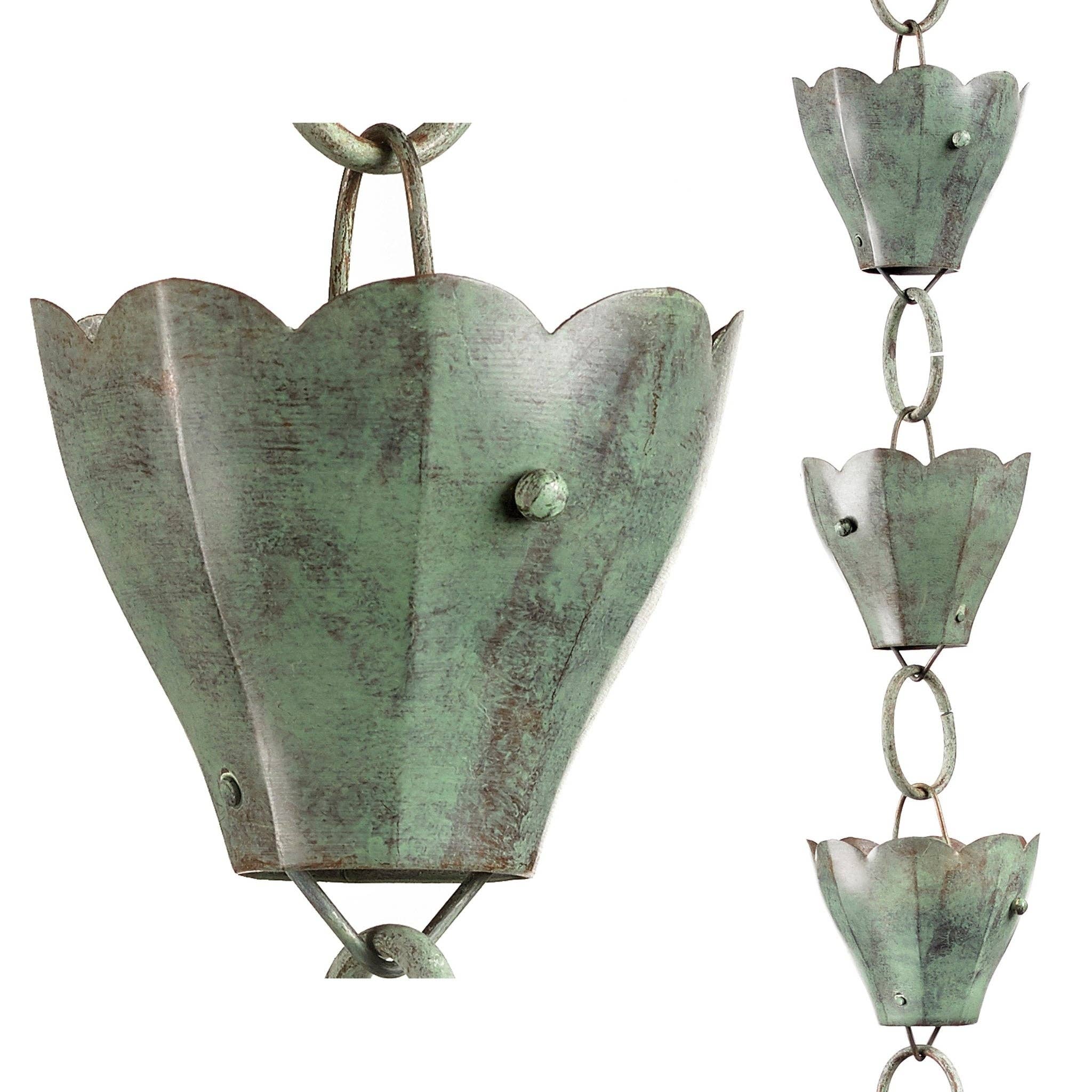 Good Directions - Wholesale Outdoor Ornament/Decor - Tulip Rain Chain Verde - 8.5 ft., with 13 Large Cups0