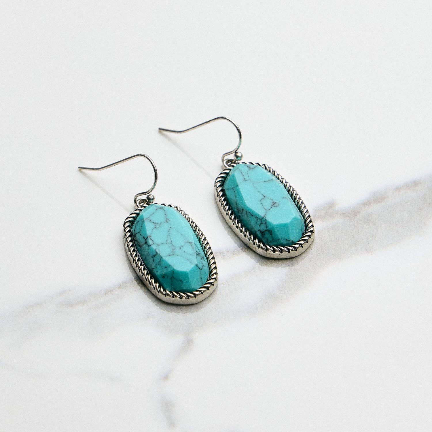 Turquoise Stone Oval Drop Hook Earrings for wholesale on Faire