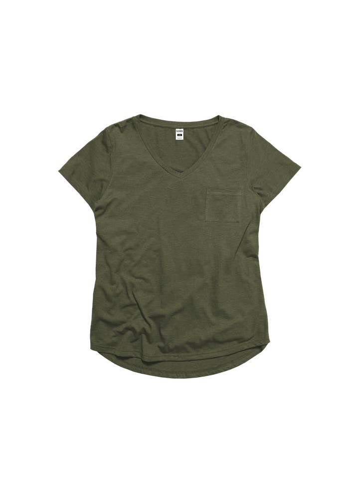 GOEX Apparel - Wholesale T-Shirt - Women's - Ladies Drop Hem V-Neck Pocket Tee14