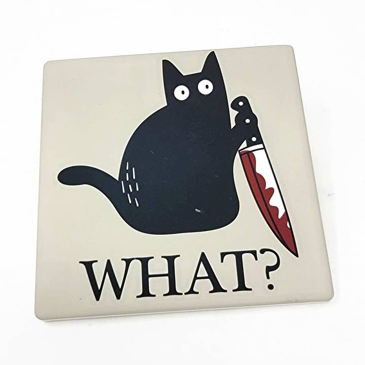 Sandstone Coaster - What? Murder Cat for wholesale by Candlelit Desserts