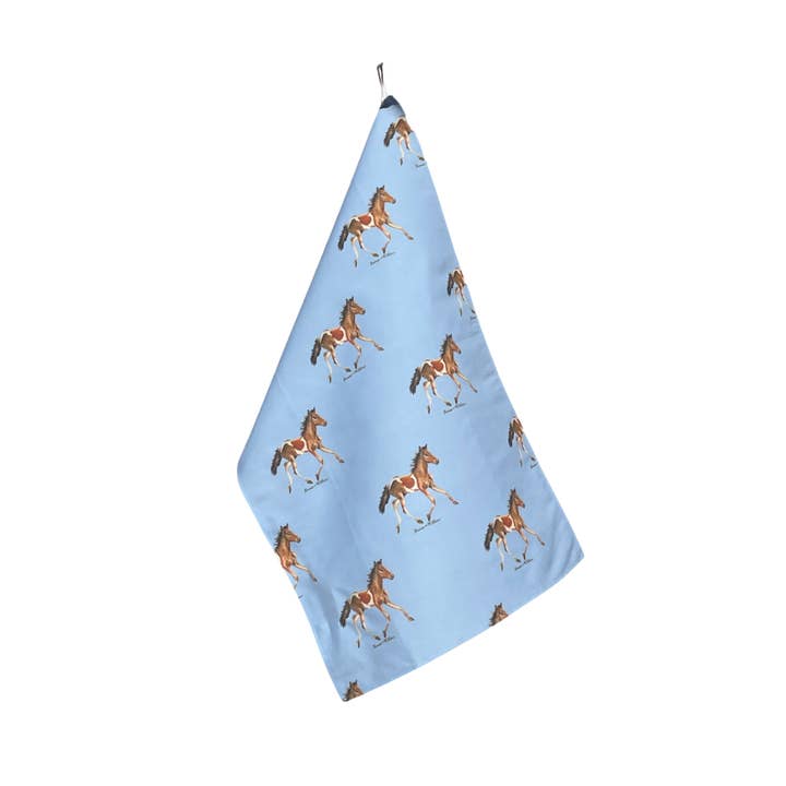 Kitchen Towel - Blue Pony on Linen Cotton for wholesale by Goose and Willow
