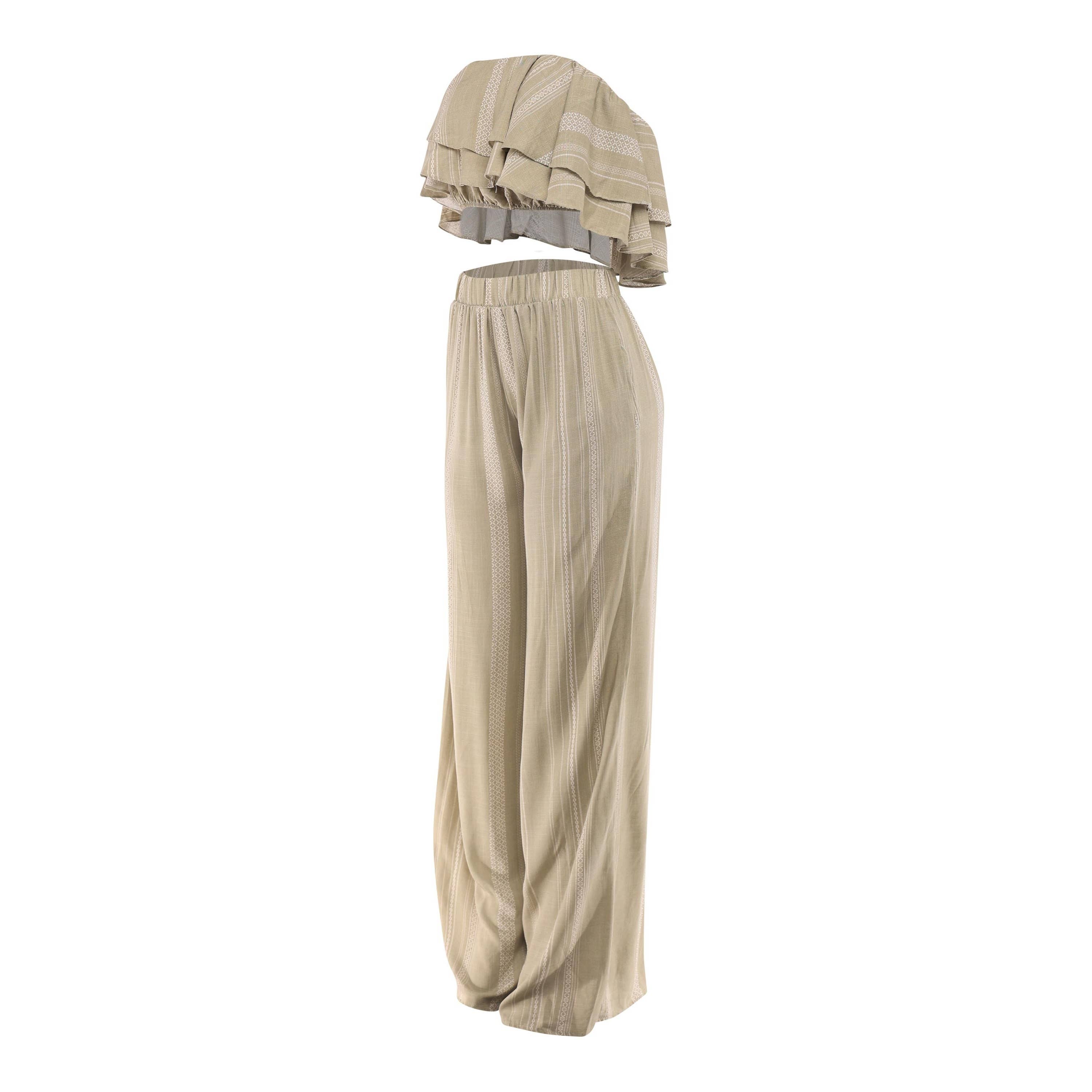 DORCAS - Wholesale Top & Pant Set (NOT Loungewear) - Women's - Ruffle Tube Top & Wide Leg Pants Set2
