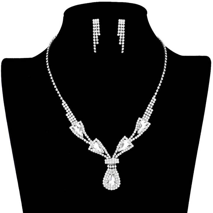 Teardrop Stone Accented Rhinestone Jewelry Set for wholesale by Madeline Love