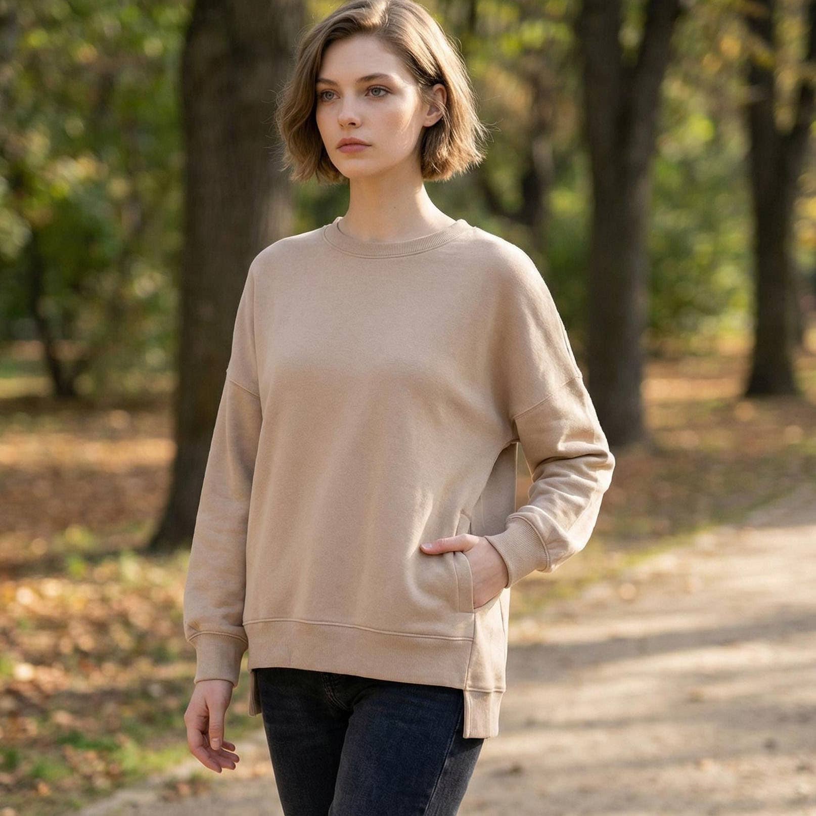 42POPS - Vente Sweat-shirt – femme - Pull à ourlet haut-bas en polaire avec poches8
