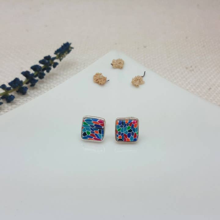 PASTACUITA - Wholesale Stud/Post Earrings - Gaudi modern style square button earrings. "Erin" Collection4