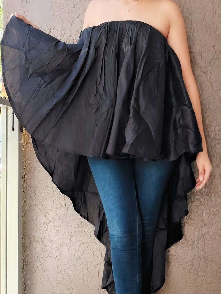 Poncho Blouse /  Hi Lo Skirt/ Multi Wearable/ Solid- Black for wholesale by India Batik