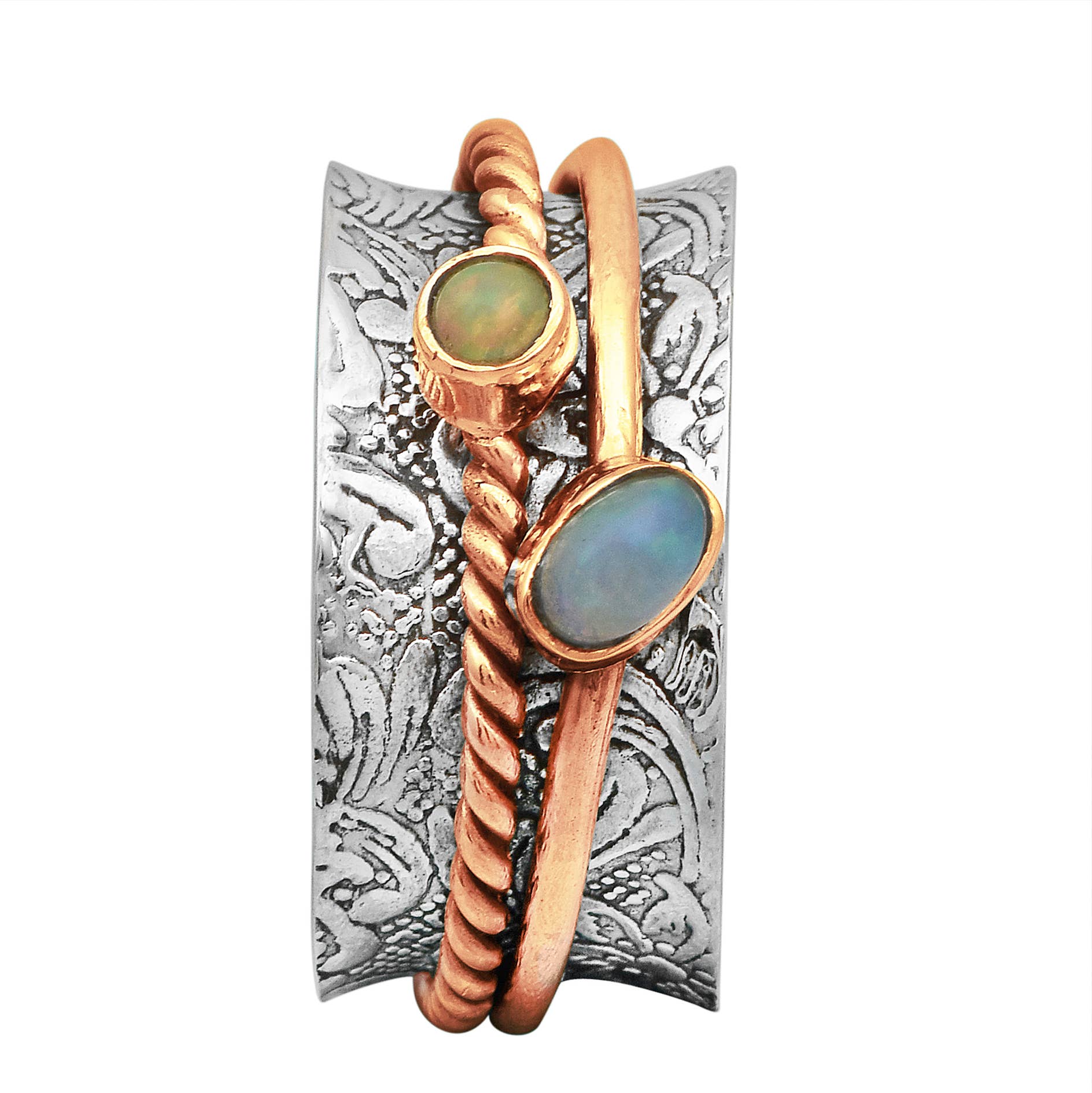 Star Joya - Wholesale Band/Stacked Ring - 925 Silver Opal Spinner Ring Fidget Band for Meditation2