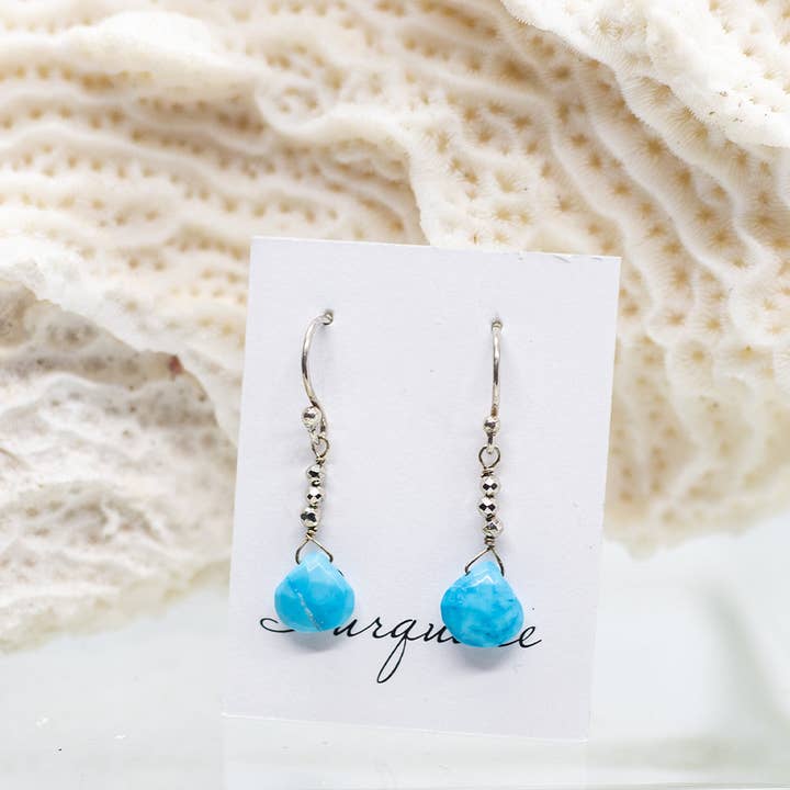 Turquoise Raindrop Silver Earrings for wholesale by Susan Roberts Jewelry