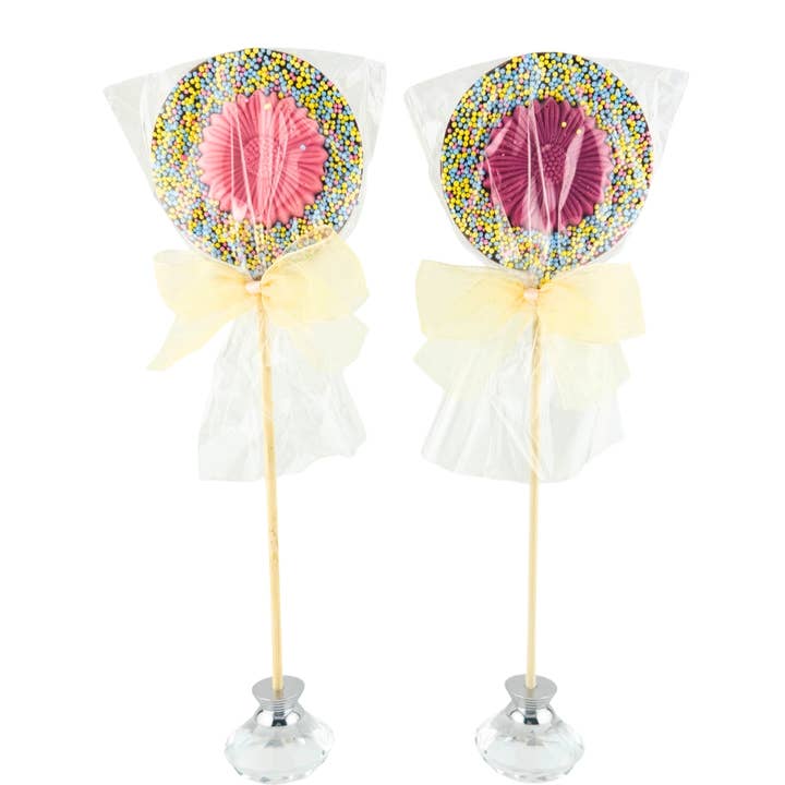 Pink Blue and Yellow Spring Flower on Disc Lolly # 2608 for wholesale by Tri-Connect, Inc.