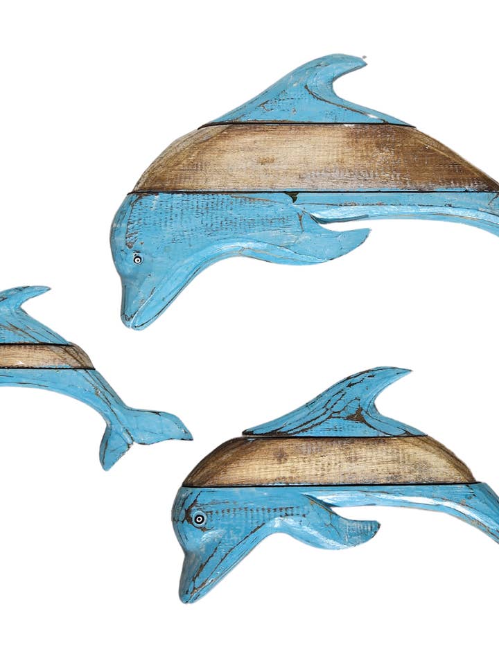 SET OF 3 DOLPHIN HAND CARVED OUT WOOD for wholesale by White Elephant
