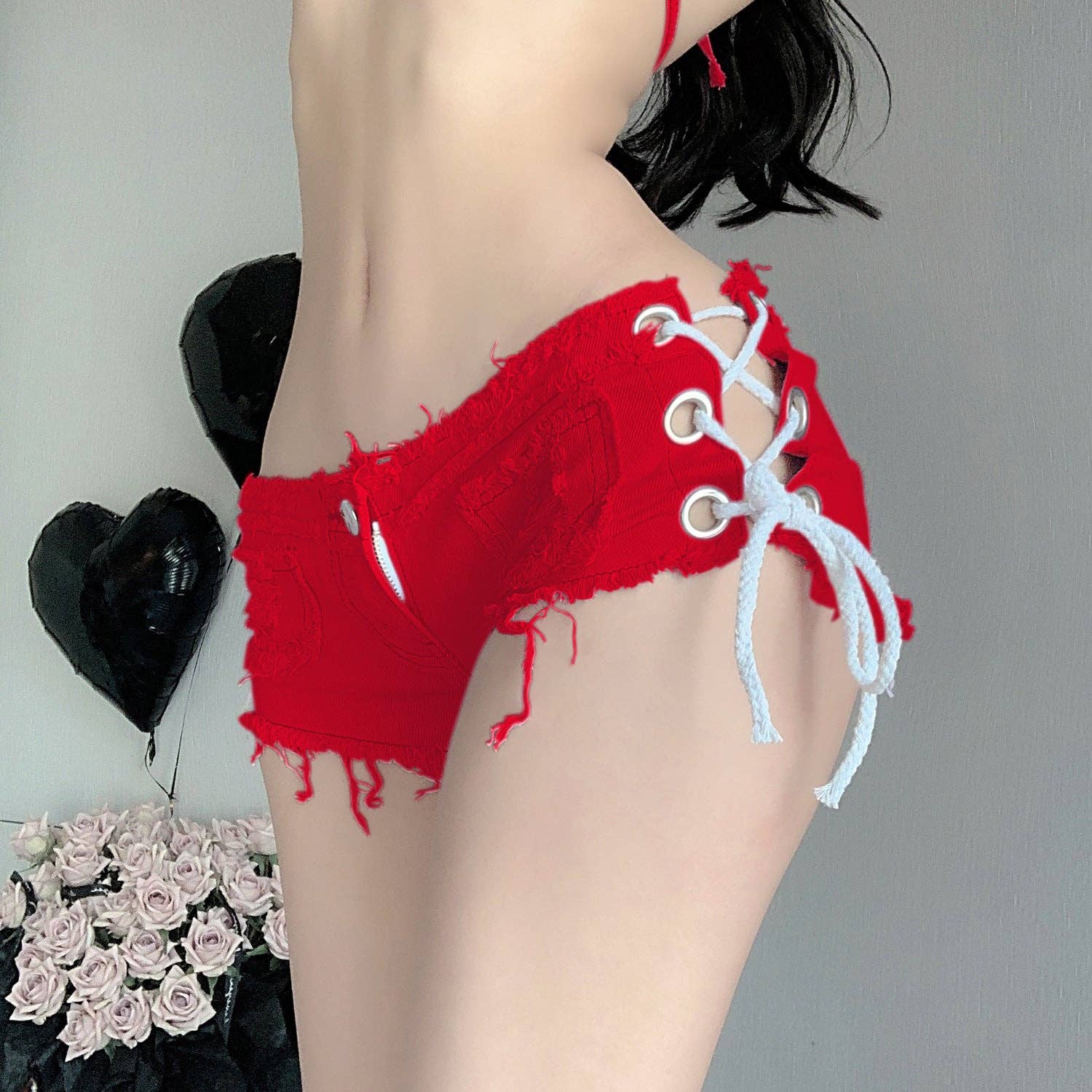 Tourtiwi – wholesale Shorts – Dam – Sexiga superkorta jeans med låg midja med snörning10