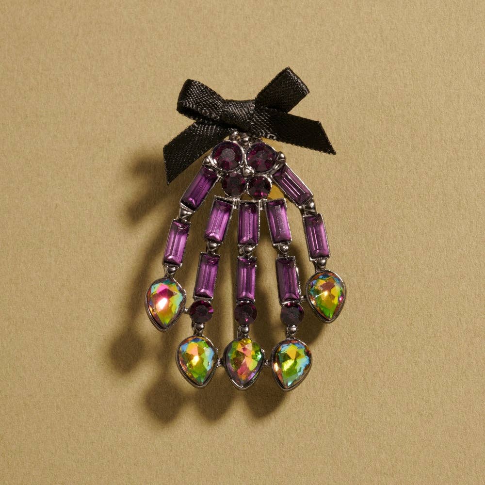 Designature New York - Wholesale Brooch - Skeleton Hand Ribbon Brooch Pin with Rhinestone2
