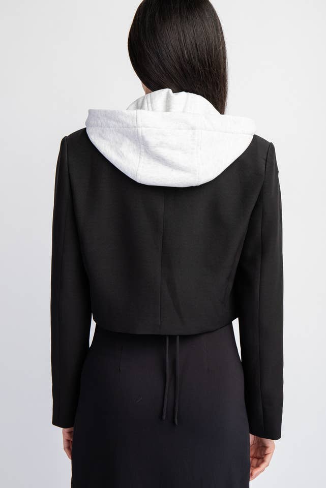 BLK GREY Cj5347 Stretch Woven Crop Blazer W Contrasting Hoodie Insert for wholesale on Faire3
