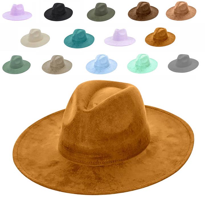 AdornWise - Wholesale Cowboy Hat - Women's - Vegan Suede Cowboy Hat - Flat Brim, Adjustable Fit
