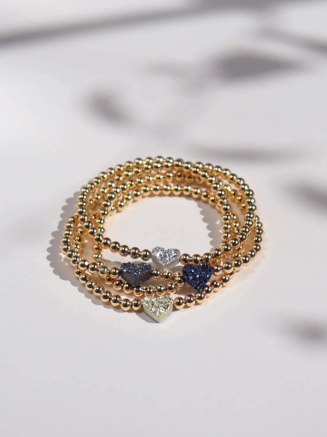 Kaylie Dawn Jewelry - Wholesale Beaded Bracelet - Druzy Heart Handmade Stretchy Gold Beaded Bracelet, 4 Colors8