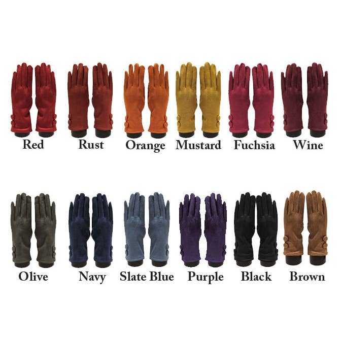 Access by Mediterranean Concepts - Wholesale Gloves - Women's - Suede feel Red with 2 Large Buttons Texting Glove