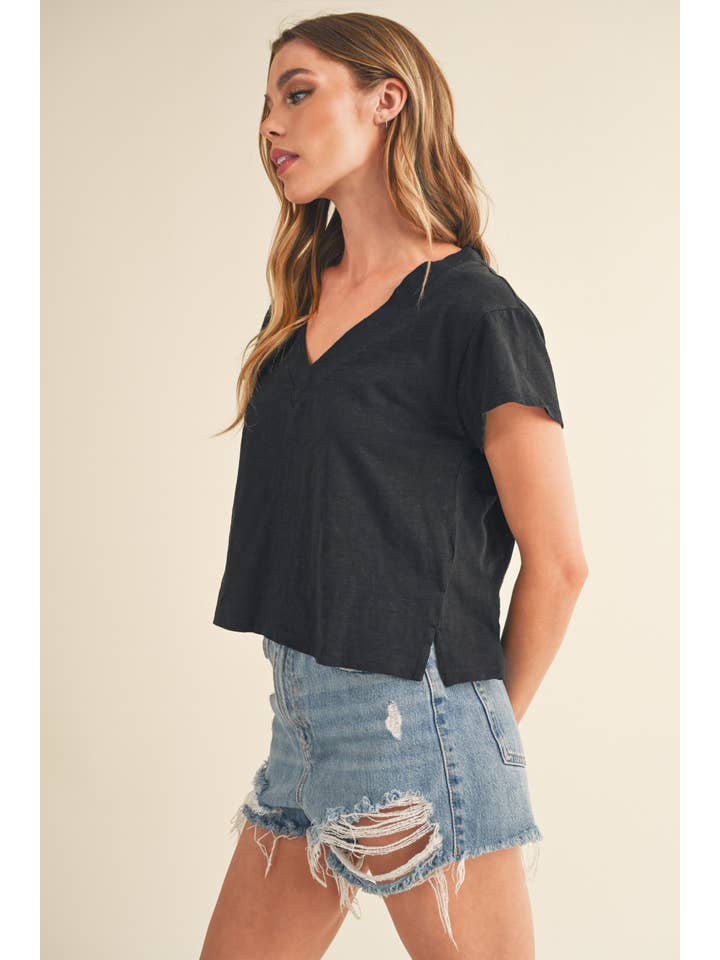 AEMI + CO - Wholesale T-Shirt - Women's - 8281DK Til V-Neck Baby Top2