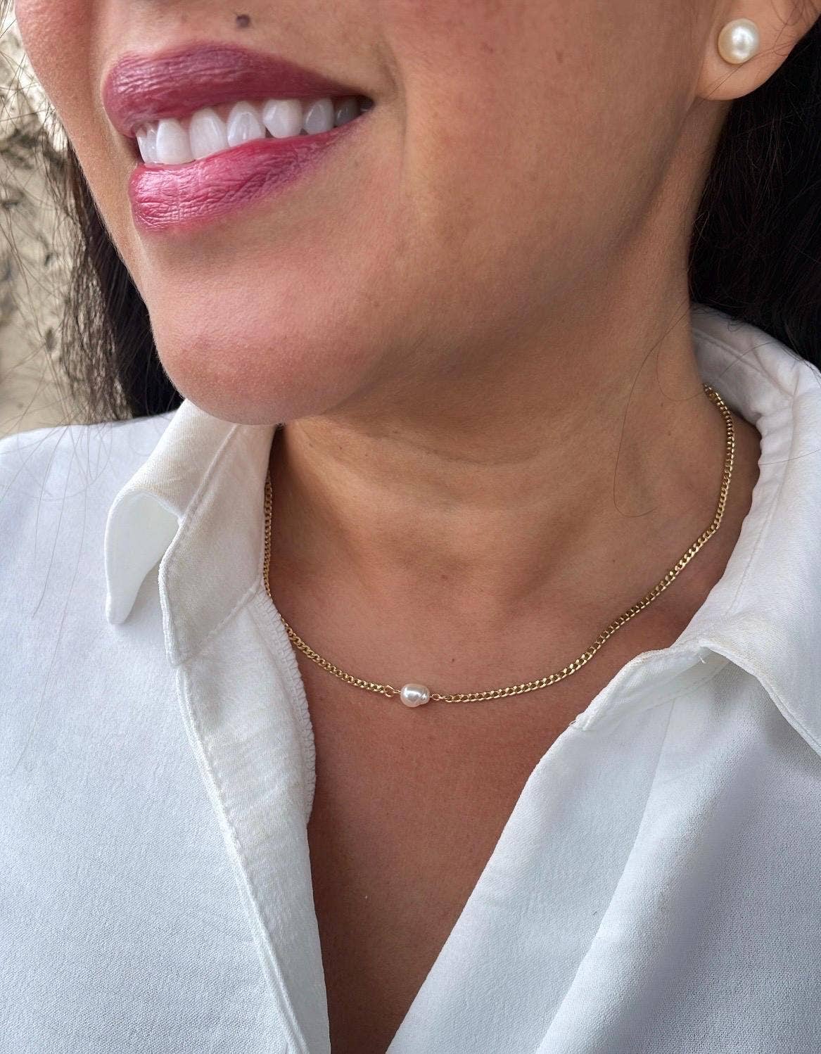 Milie - Vendita all'ingrosso Parure di gioielli - Catena a maglia cubana 18k GF, girocollo di perle e braccialetto7