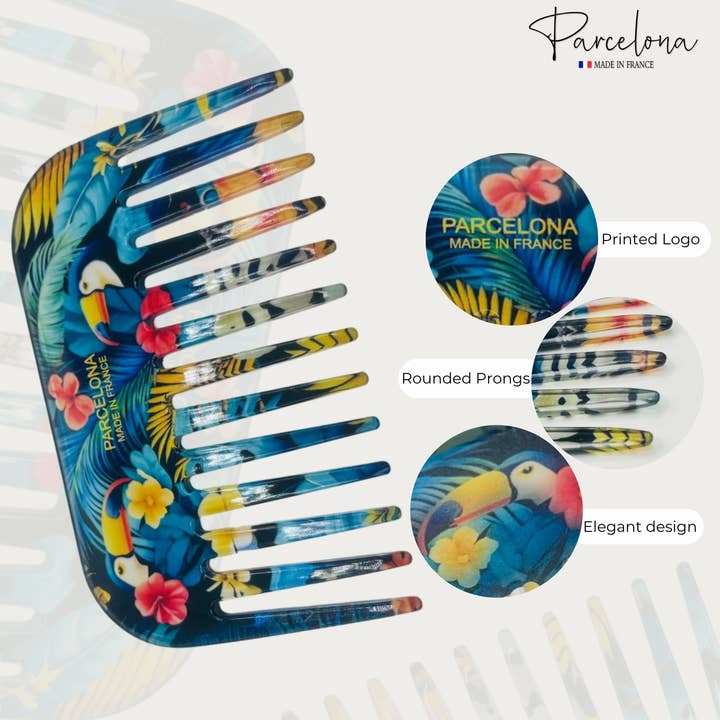 Parcelona - Wholesale Hair Brush/Comb - Parcelona Wide Tooth Comb Tropical Toucan Floral Print Comb for Thick Curly Hair76