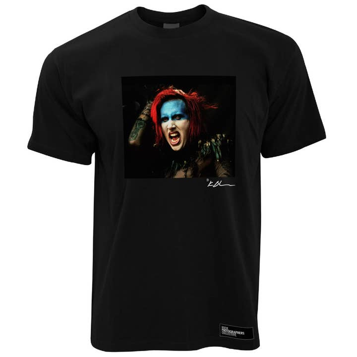 Marilyn Manson levende hoved skudt mænd T-Shirt for engroshandel hos Rock Photographers Collective