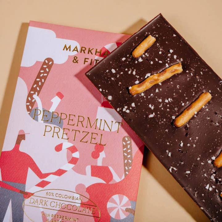 Markham & Fitz Chocolate - Wholesale Pretzels - Peppermint Pretzel Dark Chocolate Bar1