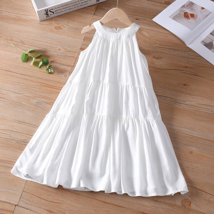 white halter sleeveless Tiered Dress Mommy & Me Matching Dress for wholesale on Faire