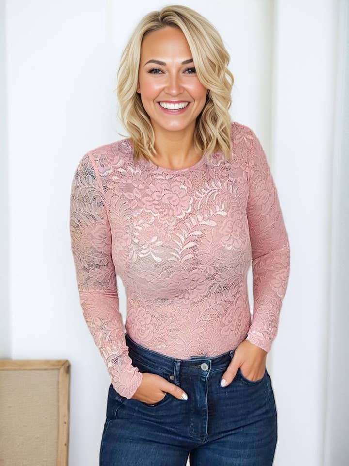 Blush Floral Lace Sheer Top for wholesale by Lex Wholesale