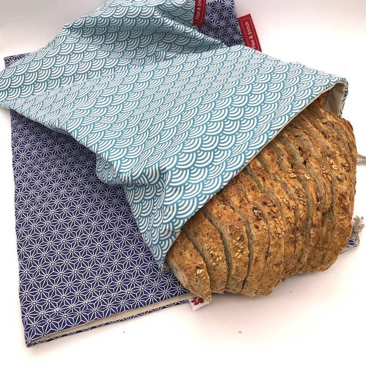 FLAX & STITCH - Wholesale Food Storage Wrap/Bag - Sac à pain - Vagues Turquoise