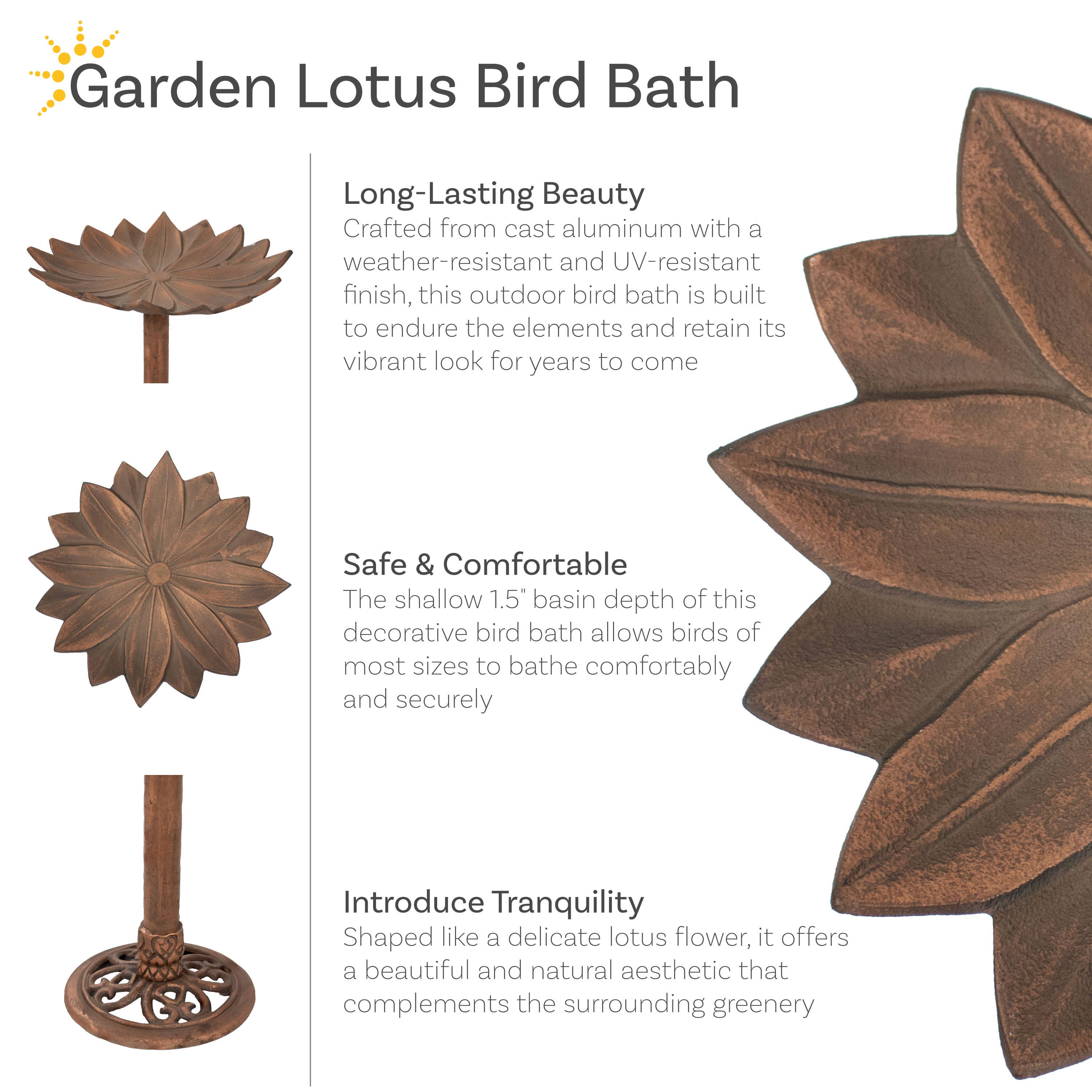 Sunnydaze Decor - Wholesale Bird Bath - Garden Lotus Metal Bird Bath - Copper Patina - 16.5-Inch3
