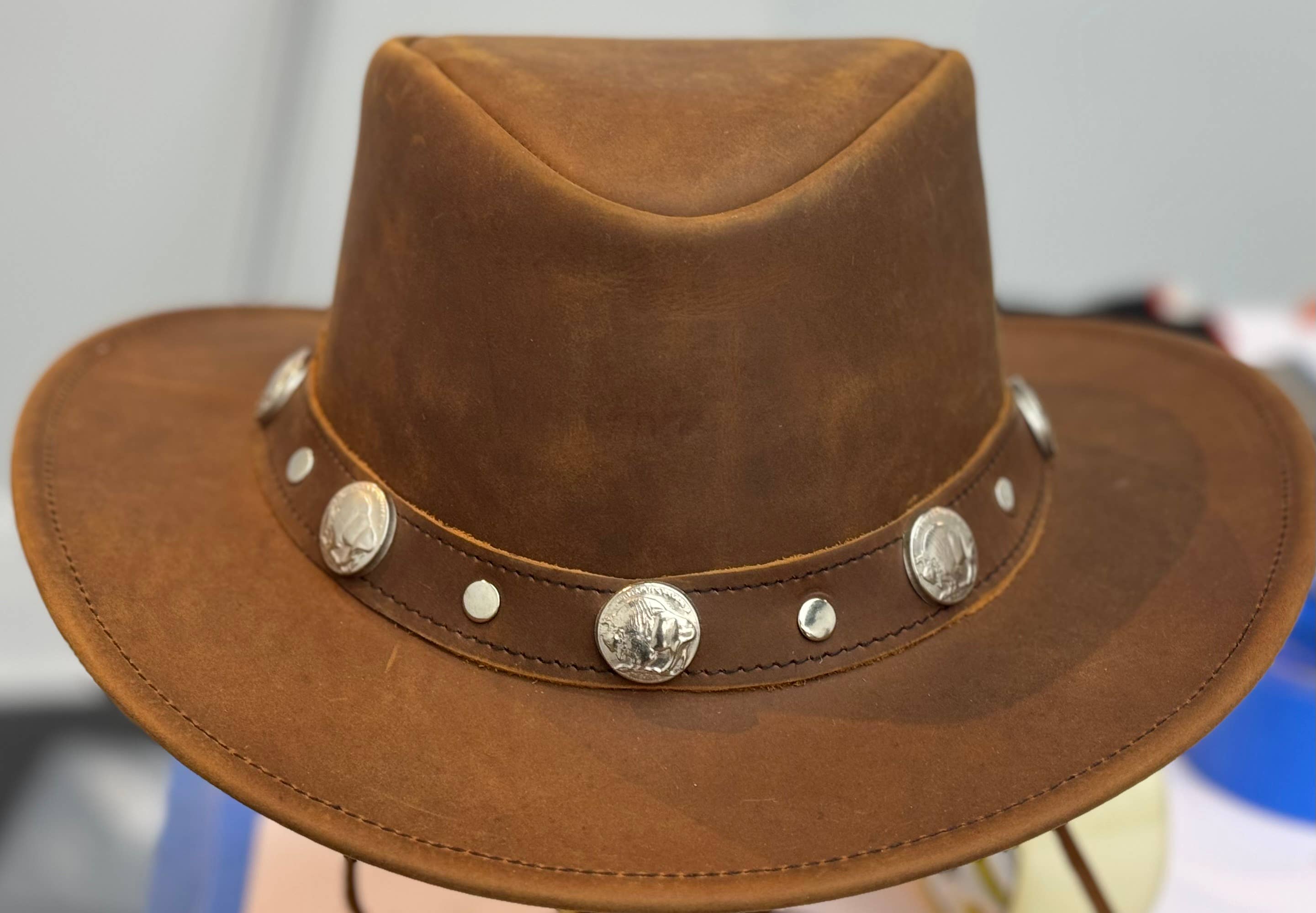 Lesa collection inc - Wholesale Hat Accessory - Men's - Buffalo Nickel Leather Cowboy Western Hat Tan Brown  Unisex2